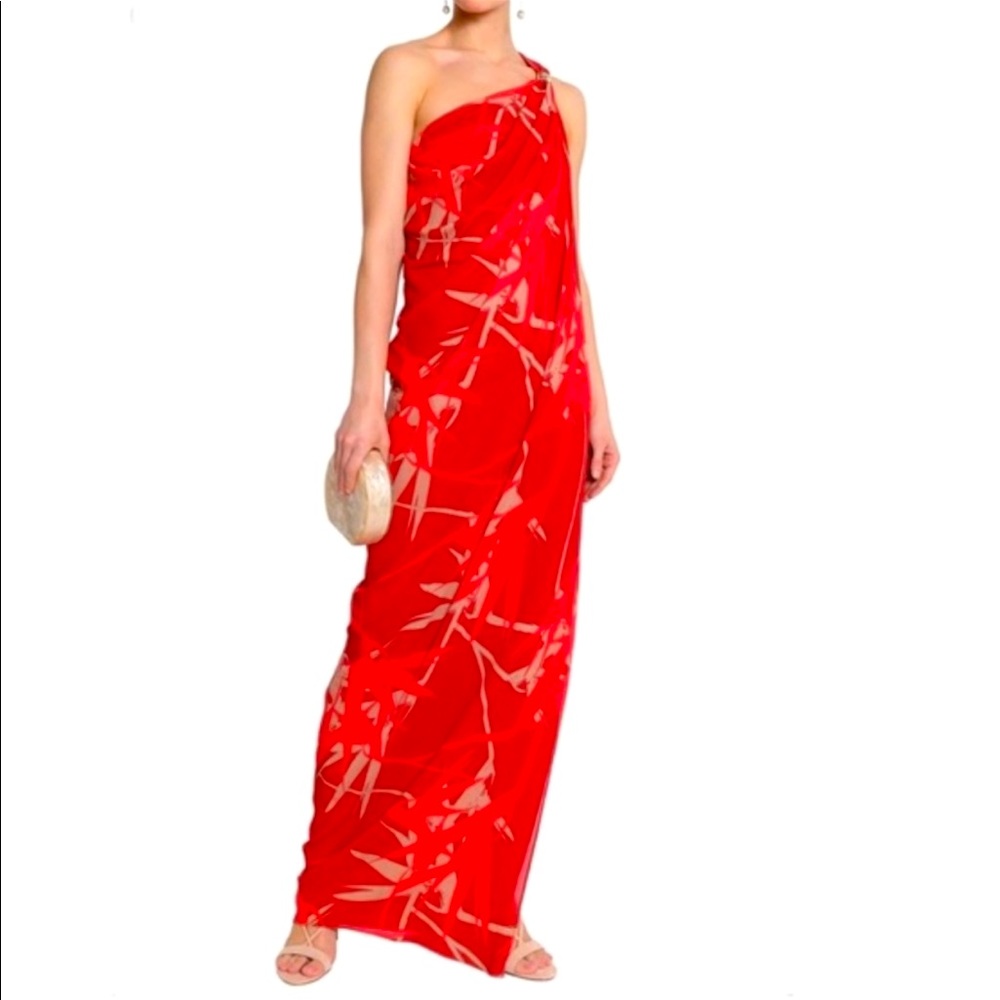 Halston Heritage NWT Chili Paradise One Shoulder Maxi Dress Size Medium
